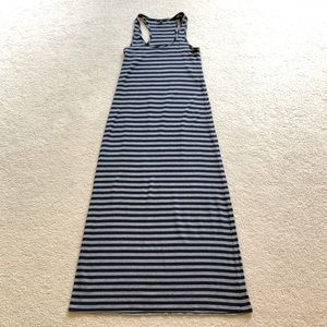 Navy and gray striped maxi dress.